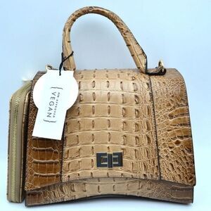 2N1 Fashion Alligator & Ostrich Print Handle Tote Bag